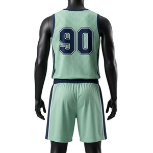Ensemble uniforme de lacrosse pour hommes vert menthe et bleu marine, respirant, imprimé, en polyester léger, maillot et short de sport pour équipe - Product Image 2