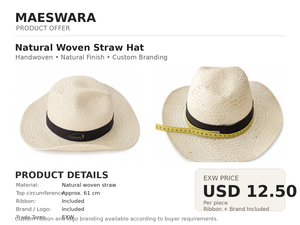Chapeau de cowboy TOPI fait main en paille naturelle à large bord, style western, pour l'été, la plage, les fêtes, protection solaire, unisexe, broderie artisanale - Product Image 3