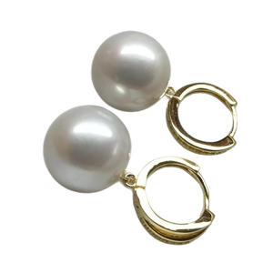 11-12mm Round Freshwater Pearl Stud <b>Earrings</b> S925 <b>Silver</b> Loop <b>Long</b> Design for Women - Product Image 5