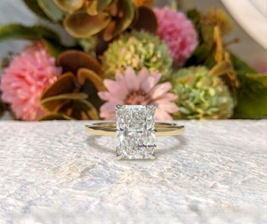 2.50 Ct Radiant Cut Lab Grown <b>Diamond</b> Solitaire Engagement <b>Ring</b> IGI Certified Solid 14K Yellow Gold Lotus Petal Four Anniversary - Product Image 1