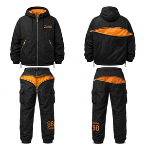 Veste coupe-vent d'hiver pour homme ZAINI, décontractée, 120 GSM, micro-polyester/nylon respirant, noir et blanc, panneau contrasté, logo personnalisé, à capuche - Product Image 1