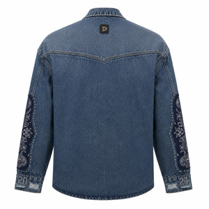 Wholesale Bleached Blue Cotton Chambray Shirts With Bandana Insignia For Roomy Unisex Streetwear Graphic <b>Badge</b> Factory - Product Image 4