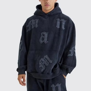 Conjuntos de Sudadera y Pantalones Deportivos con Parches Desgastados, Conjuntos Deportivos Vintage Personalizados, Conjuntos Deportivos con Efecto Ácido, Pantalones Deportivos y Sudaderas con Capucha para Hombre - Product Image 3
