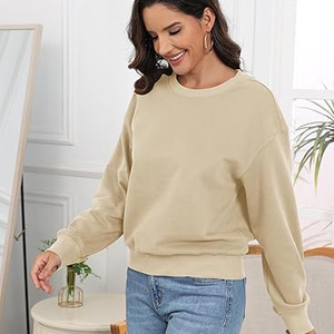 Cropped Long Sleeve Sweatshirts Women Short Length Crewneck Relaxed Fit Fleece Lined Soft Cotton Blend Casual - Product Image 2