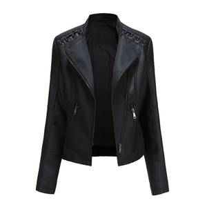 Woman European Size <b>Short</b> Leather <b>Jacket</b> Slim Fit Thin Leather <b>Jacket</b> Motorcycle Wear Casual Large Size PU Leather Trench Coat - Product Image 2