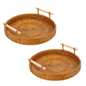 Handwoven RATTAN <b>TRAY</b> FRUIT STORAGE <b>BASKET</b> with Handles Gift, Lightweight <b>Tray</b> with Handles for Tea & Coffee - Product Image 1