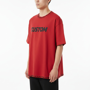 T-shirt surdimensionné vintage rouge avec strass pour homme, taille personnalisée, streetwear, imprimé sérigraphié 100 % coton, écologique, séchage rapide - Product Image 4
