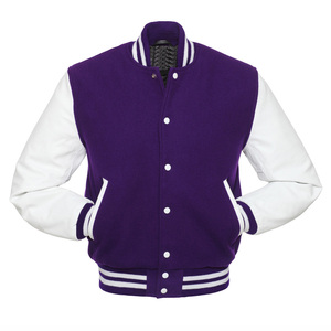 Wholesale OEM Custom Purple Wool Body White Leather Sleeves Lettermen <b>Jackets</b> for Men Plus Sizes Breathable Chenille Embroidery - Product Image 3