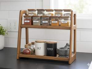 Étagère de rangement autoportante en bois massif de qualité supérieure pour la maison et la cuisine / Étagère à double plateau / Étagères de rangement / Étagère à épices - Product Image 3