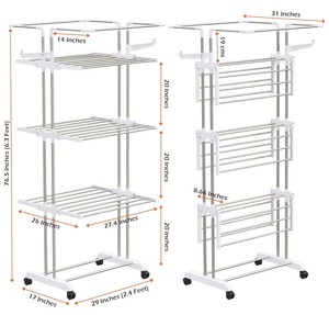 Estante de Secado de Ropa de Acero Inoxidable de Alta Resistencia, Clásico, para Escritorio o Exterior, con 4 Niveles - Product Image 1