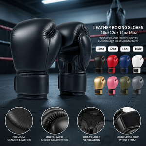Guantes de Boxeo de Cuero de 8 oz, Par, para Kick Boxing, con Cierre de Gancho y Bucle, para Sparring, Entrenamiento, Artes Marciales, Uso en Gimnasio, Logotipo Personalizado, Fabricante OEM - Product Image 2