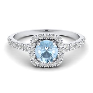 Bague de fiançailles REYES en or massif 14 carats avec halo de diamants, pierre précieuse aigue-marine taille brillant rond de 0,84 carat – Prix de gros - Product Image 5