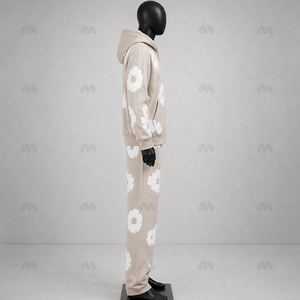 Conjunto de chándal de forro polar personalizado para mujer al por mayor, sudadera con capucha de invierno con cremallera, pantalones de chándal de pierna ancha con bordado floral, ajuste holgado - Product Image 6