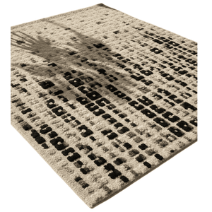Tapis d'appoint en laine douce et moelleuse, tuftés à la main, à motifs abstraits noirs à carreaux et textures géométriques en grille, sur mesure, pour grossistes et fabricants - Product Image 5