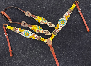 Personnalisé Premium Horse Tack-Belle conception de tournesol peinte à la main sur la tête Western en cuir véritable avec logo personnalisé - Product Image 4