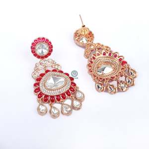 Vama Polki Designer 18K Gold Plated Flower Drop Earrings with Zircon and Pearl - Product Image 3