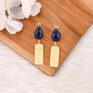 Elegant <b>Gold</b> Plated Ink Blue Hydro Gemstone Brass <b>Earring</b> Handmade Fashion Jewelry for Women Gift - Product Image 2