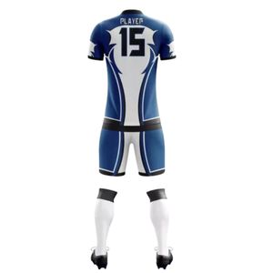 Ensemble de tenue de football bleu roi et blanc avec maillot à manches courtes et short assorti, uniforme d'équipe respirant pour l'entraînement - Product Image 2