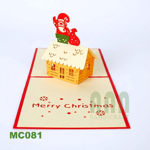 Tarjeta de Felicitación Navideña 3D Pop-Up Hecha a Mano ANN HANDICRAFT, Diseño de Chimenea de Techo de Santa, Origen Hanoi, Estilo Bosque Invernal, Venta al Por Mayor - Product Image 2