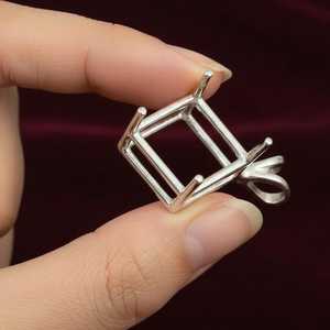 925 Sterling Silver Square Semi Mount Pendant Setting Prong Notched 6mm to 20mm Faceted Square Stone Jewelry - Product Image 3