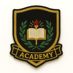 Insignias Bordadas a Mano Personalizadas, Ecológicas y Libres de Níquel, con Hilo Dorado para Escuelas, Universidades, Blazers y Uniformes - Product Image 1