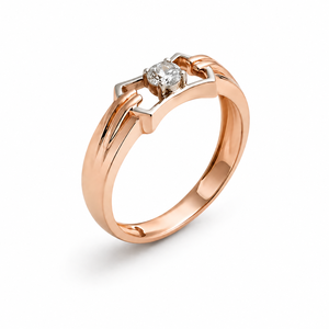 18K Gold Round Cut Diamond Solitaire <b>Ring</b> <b>for</b> <b>Men</b> Modern Geometric Band Two Tone Design Polished Finish Wedding Party - Product Image 2