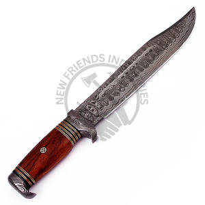 Cuchillo de caza Bowie de acero de Damasco de 16 pulgadas hecho a mano con mango de madera y clip de Damasco, cuchillo de supervivencia de hoja fija afilada y duradera. - Product Image 4