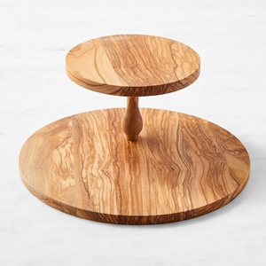 Support à gâteau à 2 étages en bois d'olivier artisanal pour une présentation magnifique des desserts, design robuste, idéal pour la décoration de la cuisine et les célébrations - Product Image 1