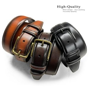 Cinturón Casual de Cuero Genuino para Hombre, Hebilla Rectangular de Cobre de Color Sólido, Diseño de una Sola Pieza Moldeada, Duradero - Product Image 4
