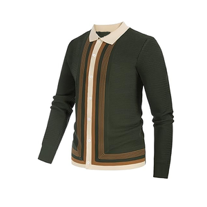 Nouveau design de cardigan en tricot rayé, boutonné, à manches longues, pull-over, veste polo rayée, cardigan pour homme - Product Image 6