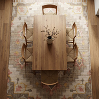 Handgetufteter, handgewebter moderner Jute-Teppich, rutschfest, dick, mittelhohem Flor, beige, mehrfarbig, mit floralem geometrischem Muster, gefranst, strukturiert