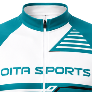 Ensemble maillot et short de cyclisme personnalisé blanc et bleu sarcelle, manches courtes, fermeture éclair intégrale, séchage rapide, rembourré, uniforme de course cycliste, vêtements de sport performants - Product Image 3