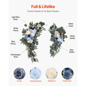 Kit di Fiori Artificiali Blu Fatti a Mano per Arco Nuziale (Confezione da 4) Include 2 Drappeggi in Tulle per Location di Matrimoni - Product Image 5