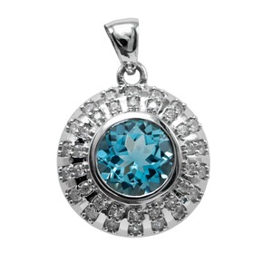 Colgante de Plata de Ley 925 con Baño de Rodio, Topacio Azul Geométrico, Halo de Circonitas Brillantes y Engaste de Garra para Mujer - Product Image 1