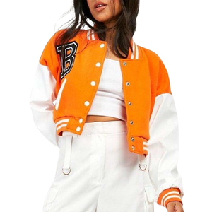 Chaqueta Varsity Naranja y Blanca para Mujer, Manga Larga, Logotipo con Letra B, Cuello con Botones, Largo Regular, 100% Lana Ecológica, Calefactable - Product Image 4