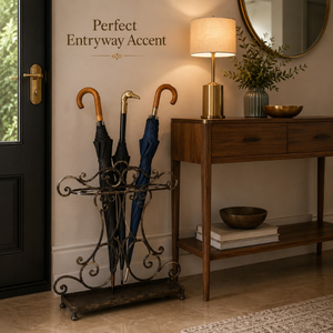 Porte-parapluie décoratif en métal |   Porte-parapluie vintage sur pied avec motif ajouré pour entrée, maison, bureau, hôtel - Product Image 4