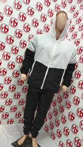Men's Color Block <b>Mock</b> <b>Neck</b> Zip Up Hoodie & Pants Windbreaker Sets Boy's Casual Flexible Drawstring Loose Nylon Tracksuits OEM - Product Image 3