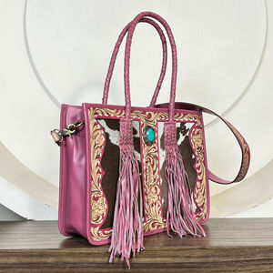 กระเป๋าถือหนังแท้ลายเทอร์ควอยซ์แบบสั่งทำขายส่งสำหรับผู้หญิง พร้อมสายสะพายหนังวัวแท้และหูหิ้วด้านบน - Product Image 4