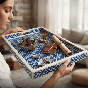 Resin <b>Mop</b> Handmade Serving Tray | Decorative Food Serving Tray | Rectangular Tray with Cutout <b>Handles</b> | Coffee Table Decor Tray - Product Image 4