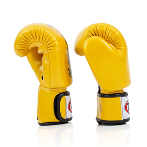 Nuevos Guantes de Sparring Profesionales Fairtex Amarillos Personalizados para Muay Thai, 100% Cuero Genuino, para Combate, Golpeo y Competencia en el Gimnasio - Product Image 3
