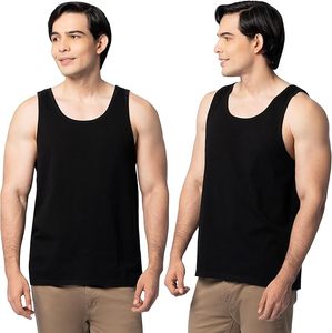 เสื้อกล้ามผ้าฝ้ายสีดำสำหรับผู้ชาย คอกลม สีพื้น แบบลำลอง ถักทอ ไม่มีแขน - Product Image 1
