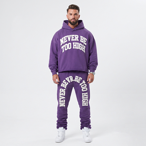 Conjunto Deportivo Personalizado OEM, Sudadera con Capucha Oversize y Pantalones Deportivos de Felpa de 400 GSM con Bordado Desgastado, para Hombre - Product Image 1