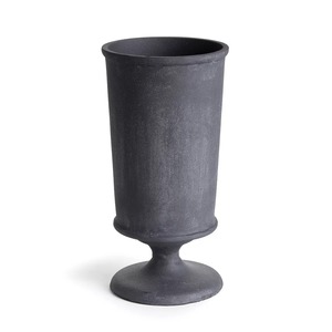 Vase de table en métal noir givré, design minimaliste à large ouverture, 14H, fait main, décoration - Product Image 1