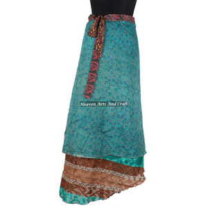 Indian Vintage Silk Saree Wrap <b>Skirt</b> <b>Boho</b> Stylish Multi Color Summer Wear Comfortable Fashion Hippie Style Free Size Gypsy Women - Product Image 6