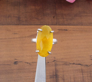 Anillo de Piedra Preciosa Ovalada con Engaste de Jade Amarillo Natural, Plata de Ley 925, Joyería Clásica de Boda para Mujer - Product Image 1