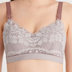 Sujetador de lactancia de maternidad bordado de encaje púrpura de alta calidad XXL sin costuras de talla grande cobertura completa Botón de pecho suave transpirable - Product Image 1