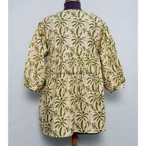 Haut maxi en coton imprimé à la main pour femmes, confortable, respirant, écologique, aux designs élégants, style bohème, motifs floraux japonais pour filles - Product Image 6