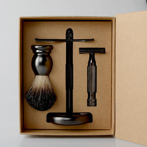 Men's Black Metal Shaving <b>razor</b> Brush Stand with Craft Paper Box Grooming <b>Set</b> - Product Image 1