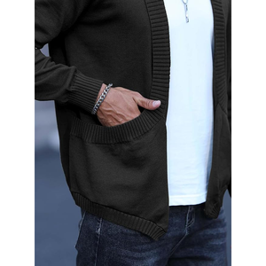 Men's 100% Cotton Knitted <b>Cardigan</b> <b>Shawl</b> <b>Collar</b> Solid Color Full Sleeve Anti-Pilling Autumn Wear - Product Image 4