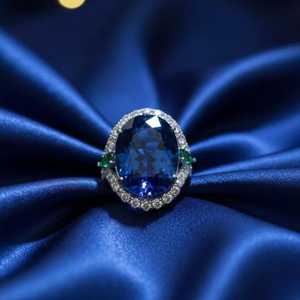 Bague de fiançailles en saphir bleu, argent sterling 925, plaqué or blanc 14 carats, bijoux de mariée de luxe faits à la main, cadeau - Product Image 2